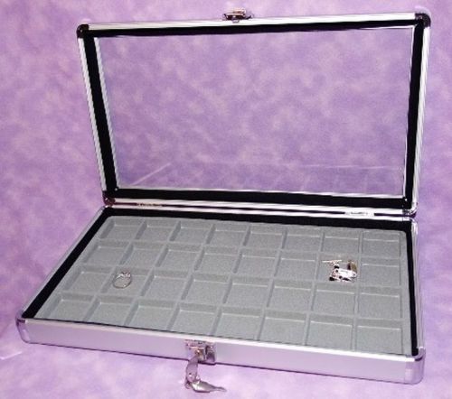 32 slot earring/jewelry aluminum tray w/ glass lid gray for sale