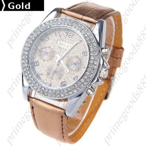 Synthetic Leather Rhinestone Quartz Wrist Wristwatch Women&#039;s Free Shipping Gold