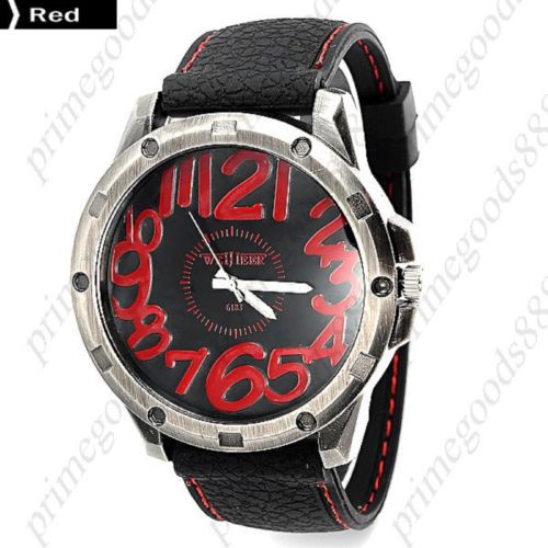 Big Numbers Numerals Rubber Quartz Analog Men&#039;s Wristwatch Free Shipping Red