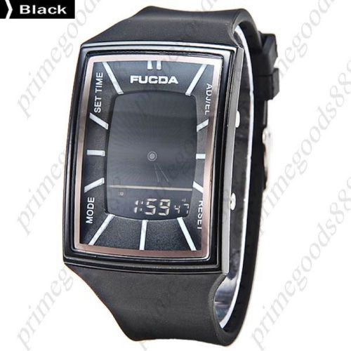 Square Rubber Analog Digital Quartz Alarm Stopwatch Date Men&#039;s Wristwatch Black