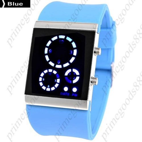 Rubber Band Blue Light LED Digital Wrist with Date in Blue Free Shipping