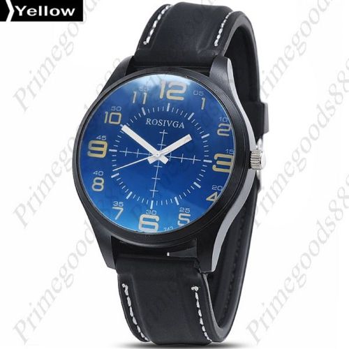 Blue Glass Sniper Dial Black Rubber Quartz Wrist Wristwatch Men&#039;s Yellow