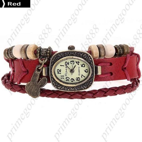 Rabbit PU Leather Analog Quartz Wrist Lady Ladies Wristwatch Women&#039;s Red