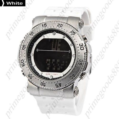 Digital LED Stopwatch Date Alarm Silicone Quartz Wrist Wristwatch Men&#039;s White