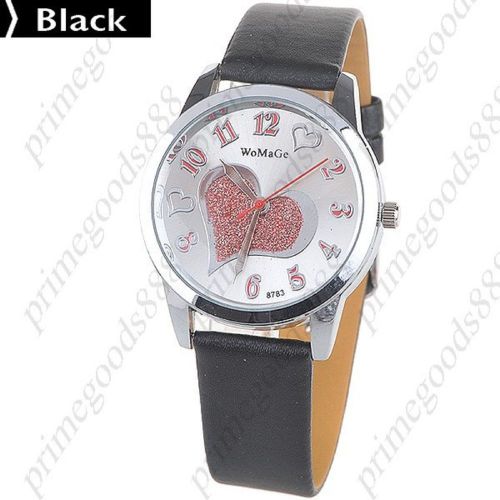 Heart Synthetic Leather Quartz Wrist Wristwatch Free Shipping Women&#039;s Black