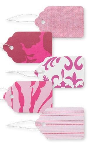 Pink designer hot mix print paper price tags 100 qty &amp; * free drawstring bag * for sale