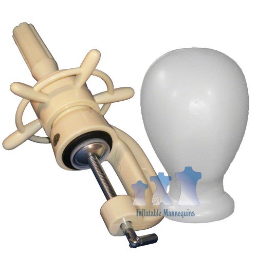 Blank white unisex head, styrofoam and deluxe display clamp for sale