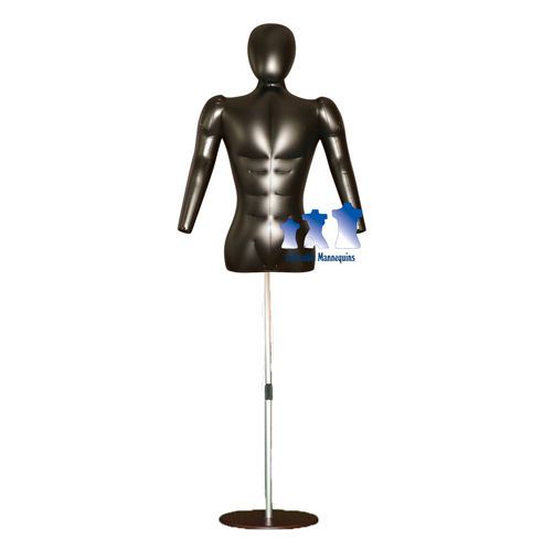 Inflatable Male Torso w/ Head &amp; Arms, Black And Aluminum Adjustable Stand, Brown