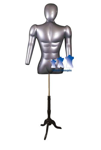 Inflatable Male Torso w/ Head &amp; Arms, Silver and MS7B Stand