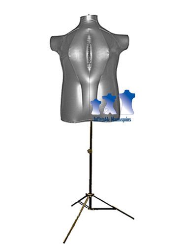 Inflatable Female Torso, Plus Size 2X, Silver and MS12 Stand