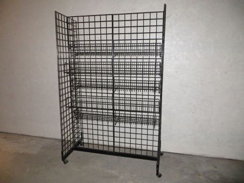 Black Wire Grid Wall Gondola on Casters with Display Shelves
