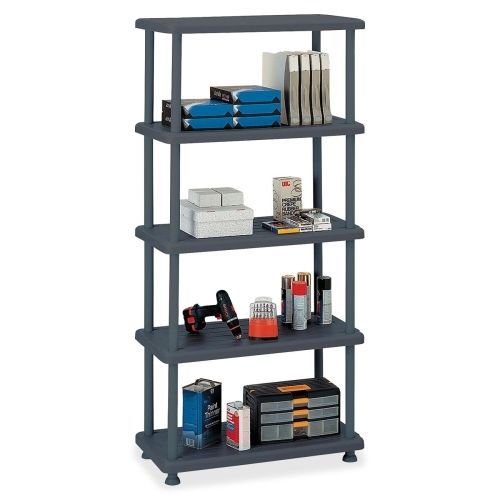 Rough N Ready Five-Shelf Open Storage System, Resin, 36w x 18d x 74h, Charcoal