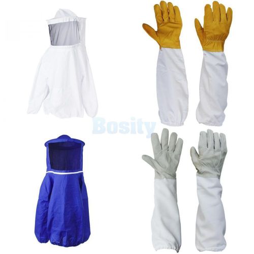 2 bee keeping suit jacket veil + 2pairs goatskin beekeeping long sleeve gloves for sale