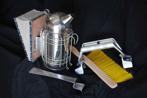 Deluxe beekeeping toolkit: ez-pry hive tool, 4x9 smoker, frame grip, bee brush for sale