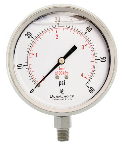 4&#034; all stainless steel oil filled pressure gauge - 1/4&#034; npt lower mount 60psi for sale