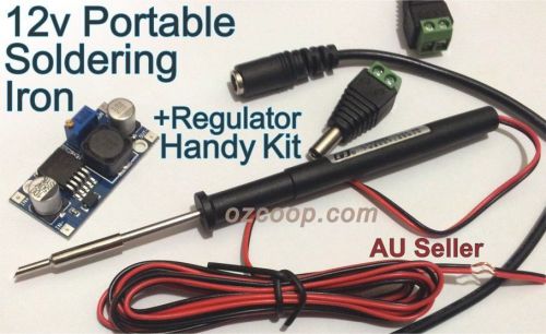 12v mini portable soldering iron+regulator+dc plugs: kit/combo -better than gas! for sale