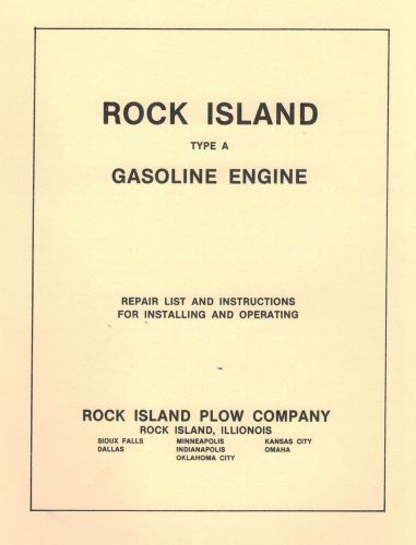 Rock Island Type &#034;A&#034; Gasoline Engine Book Gas Motor Flywheel Parts List