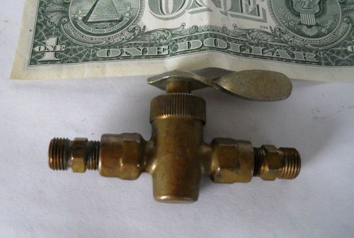 VINTAGE BRASS PET COCK 1/8&#034; NPT WITH TUBING FITTINGS