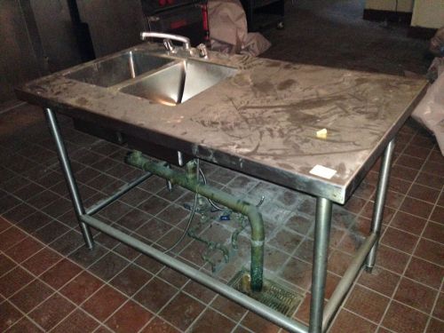 Stainless Steel Two Compartment Sink with Work Table 54 x 30 x 36 NO RESERVE