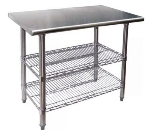 Stainless steel table 30 x 60 w/ 2 adjustable 24x54 chrome wire undershelf nsf for sale