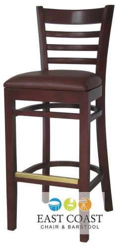 New wooden mahogany ladder back restaurant bar stool with wine vinyl seat for sale