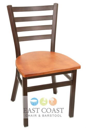New gladiator rust powder coat ladder back metal chair with cherry wood seat for sale