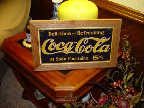Coca cola custom cedar framed retro logo tin restaurant bar sign weathered for sale