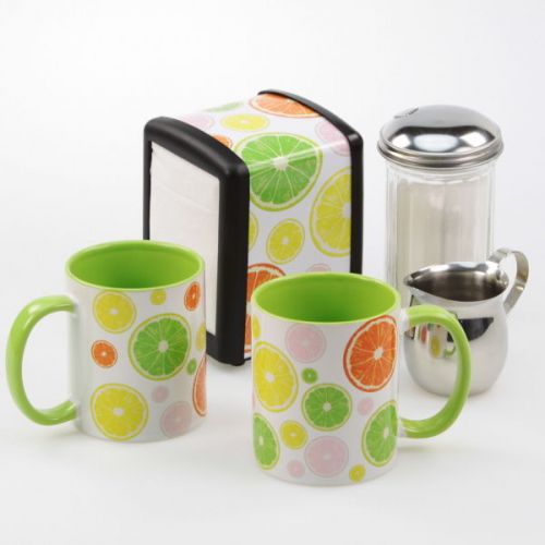 Fruit Slices Diner Napkin Dispenser Coffee Mugs Tabletop Gift Set