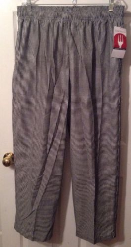 Chef Works Pants Black &amp; White Checkered Uniform Pants Polyester Blend NWT, XL