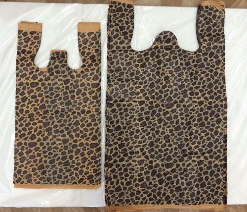 100 50pcs(8x5 x16)50pcs(11.5 x6&#034;x21&#034;) inches LEOPARD PRINT PLASTIC T-SHIRT BAGS