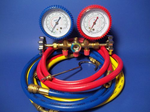 MANIFOLD GAUGES w/set of 60&#034; Hoses w/Sight Glass for  R12,R22,R502