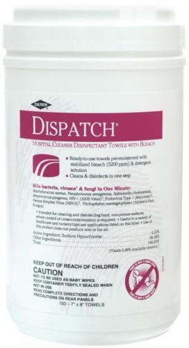 Caltech Dispatch Hospital Cleaner Disnfectant Towels WITH Bleach, Case of 8