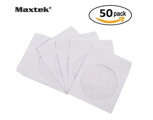 50 Pack Maxtek Premium Thick White Paper CD DVD Sleeves Envelope with Window