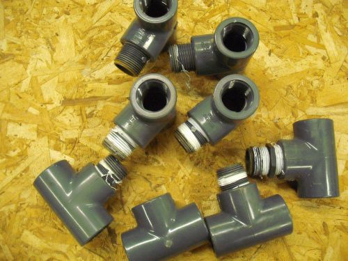 LOT OF 8 SPEARS 1&#034; THREADED TEE FITTINGS WITH 7 SHORT NIPPLES SCH80 805-010