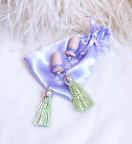 Silky light green silver tassels ab purple beads sound reduction earplugs for sale