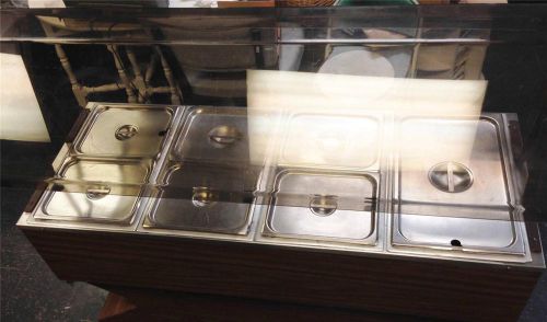 Duke Hot Buffet 4 Well Steam Table with Sneeze Guard and Stainless Steel Pans