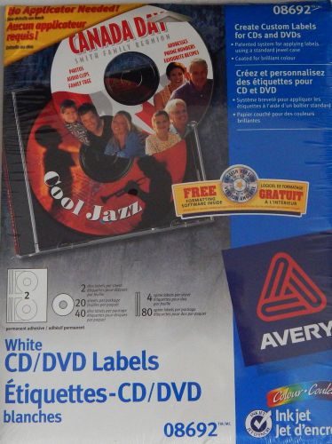 AVERY 40 Pack White CD/DVD Ink Jet Labels with Formatting Software  AVE08692 NEW