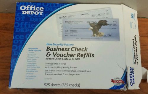 Office Depot Blue Security Pattern Blank Business Checks &amp; Voucher Refills B7200