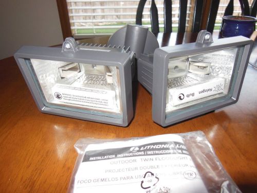 Lithonia lighting outdoor twin floodlight 2 times 150 watt quartz halogen bulbs for sale