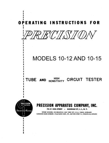 Precision 10-12 And 10-15 Tube Tester Manual Reprint + 36 Pages Of Test Data
