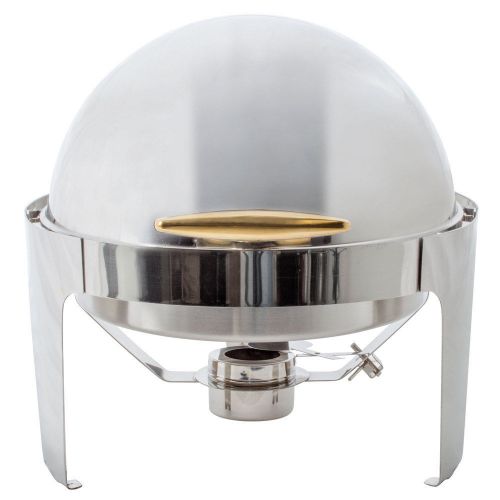 Supreme 6 1/2 Qt. Round Stainless Steel Roll Top Chafer with Gold Trim