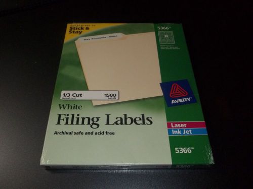 AVERY White File Folder Labels - 8366 - 1/3 Cut 1500 labels - NEW