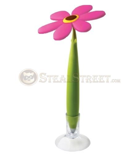 Fuchsia ball point flower pen with gel grip body and suction cup stand for sale