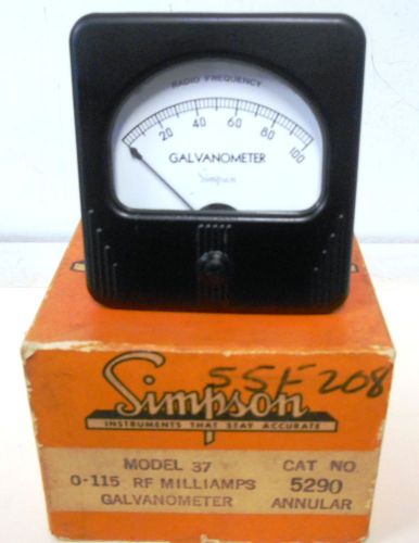 Simpson Model 37 Panel Galvanometer,   0 to 115 RF  Milliamperes  (NEW)