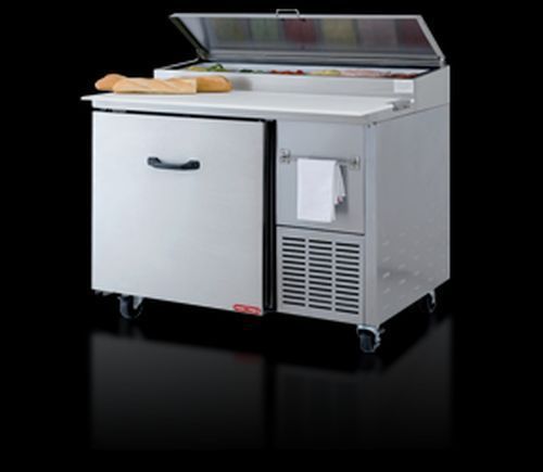 New 44&#034; refrigerated pizza prep table 10 cf 1 door 1 shelf 6 pans 19&#034; deep board for sale