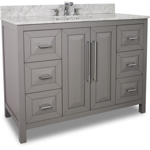 48&#034; grey bathroom vanity solid wood modern drawers straight lines white marble for sale
