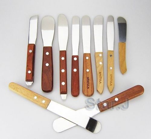 10 Styles Dental Lab Metal Blade Wooden Handle Spatula Instrument FREE SHIPPING