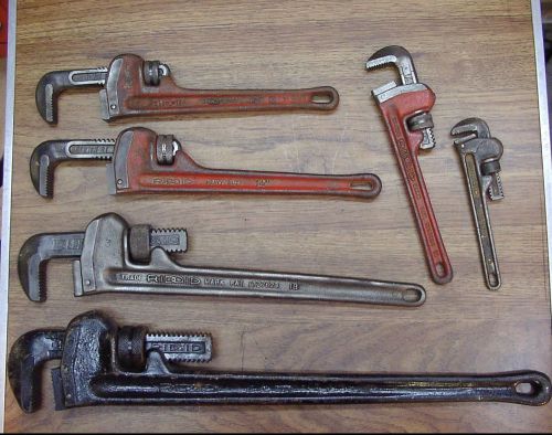 Old Used Tools,Lot of  6 Ridgid Heavy Duty Pipe Wrenches,8&#034;,10,12,14,18, &amp; 24&#034;
