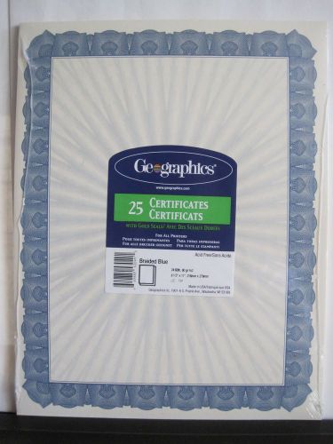 Geographics Parchment Paper Certificates 8-1/2 x 11 Braided Blue with Gold Seals