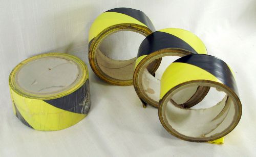 Hazard warning tape yellow black stripe 2&#034; wide 4 rolls 150+ total feet for sale